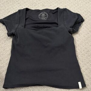 Black Square Neck Ribbed Women's Top